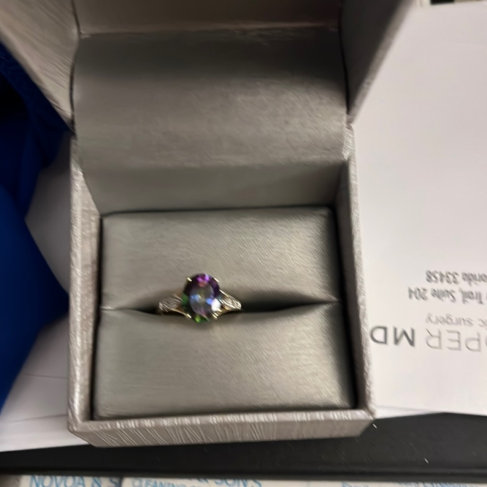 10K yellow Gold Cushion-Cut Genuine Mystic Fire Topaz and Peridot-Accent Ring